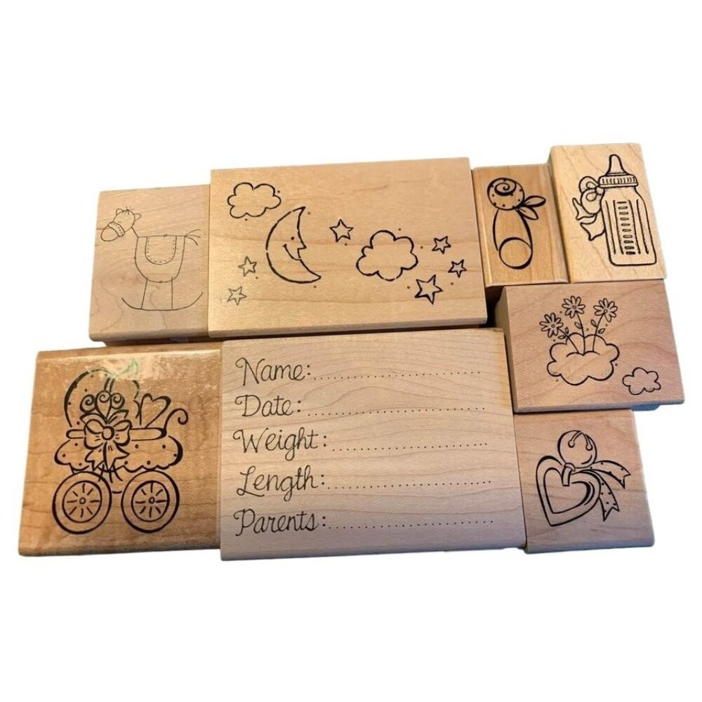 Baby Themed Rubber Stamp Set Wood-Mounted Journaling & Scrapbooking